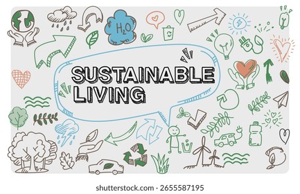 A vector file featuring ecology-themed doodle illustrations.