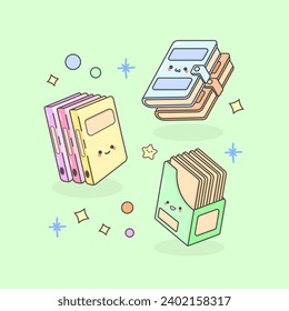Vector File Folder Book Notes Holder with cute facial expressions and pastel colour