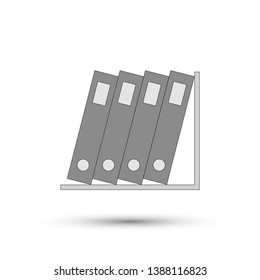 Vector file folders on shelf icon.  Documents, office work symbol. For design, web site design, logo, app, UI.