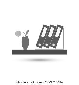 Vector file folders on shelf icon.  Documents, office work symbol. For design, web site design, logo, app, UI.
