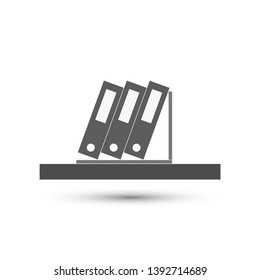 Vector file folders on shelf icon.  Documents, office work symbol. For design, web site design, logo, app, UI.