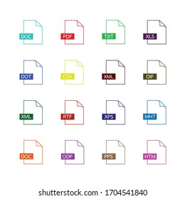 Vector file format icon set, document, text file