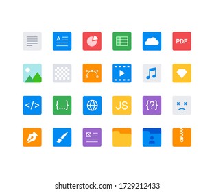 Vector file formats icons set (24 file type icons)