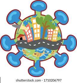 The vector file is with a globe that is in corona virus shape, showing how a tiny virus can lock down the world unbelievably. 