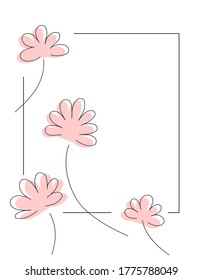 vector file with greeting card, hand drawn pink flowers, graphics