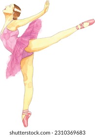 Vector file hand drawing water color ballerina with purple pink dress tutu