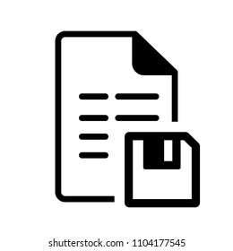 Vector file icon with black folded corner with floppy disk symbol