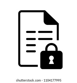 Vector file icon with black folded corner with locked security padlock symbol