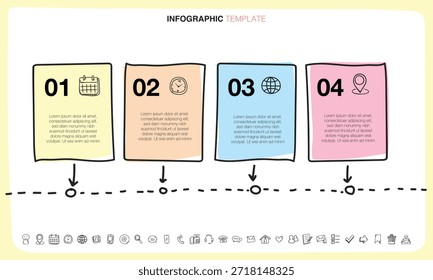Die Vektordatei ist eine Infografik-Vorlage im Doodle-Stil.