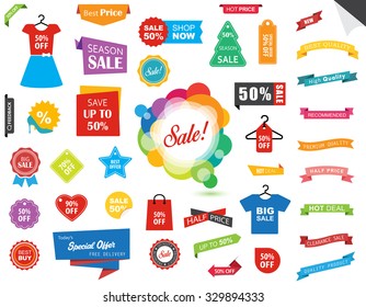 Vector File Representing Sale Label Tag Sticker Banner Ribbon Collection Set.