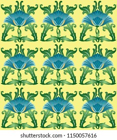 vector file - sample of tiles with blue flowers, style modern. Can be used as a seamless pattern