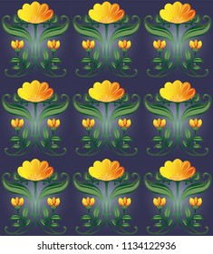 vector file - sample of tiles with yellow flowers, style modern. Can be used as a seamless pattern