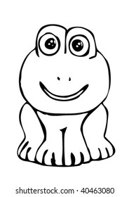 Vector file showing a simplified frog drawing in black and white which can be used as picture to color.