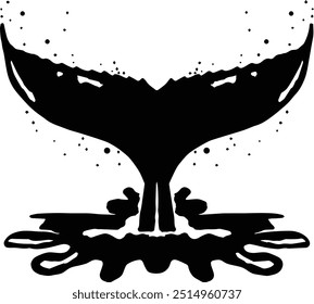 Vector file of a whale tail with black linework and transparent background. Illustration is hand drawn in a tattoo stippling style.