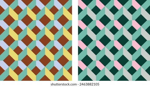 Vector files of geometric patterns in pastel and retro colors for use in designing book covers, paper, textiles, wallpaper, product wrapping, scalable, recolorable.