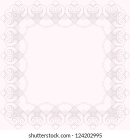 Vector filigree lace pattern. Decorative frame with hearts. Number of elements can be changed. Suitable for greeting cards for Valentine's Day or wedding invitations.