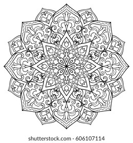 Vector filigree mandala with abstract elements, isolated on white background. Oriental ornament. Template for carpet, textile and any surfaces. Design element.