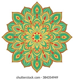 Vector filigree mandala isolated on white background. The turquoise stylized star. 