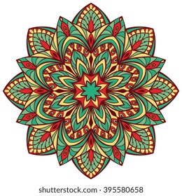 Vector filigree mandala isolated on white background. The turquoise stylized star. 