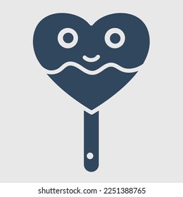 Vector fill icon Heart shape Ice Cream Cone sticker Icon Illustration for valentine