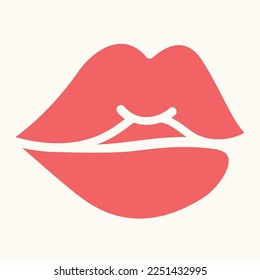 Vector fill line icon . Lips logo , symbol, sign. Black outline illustration, line art. Flat design shapes, elements for valentine's day