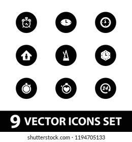 Vector filled icons such as alarm, man in home, wall clock, 24 hours, stopwatch, clock. editable time icons for web and mobile.