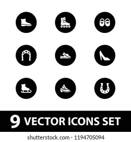 Vector  filled icons such as baby shoes, horseshoe, boot, ice skating, slippers. editable shoe icons for web and mobile.