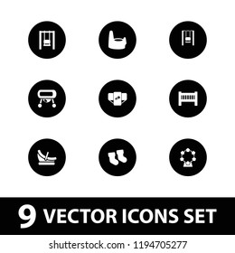 Vector filled icons such as baby bed, baby socks, diaper, swing. editable childhood icons for web and mobile.