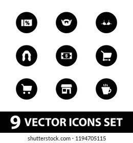 Vector  filled icons such as coffee, bra, store, shopping cart, money, hairstyle, man hairstyle. editable shop icons for web and mobile.