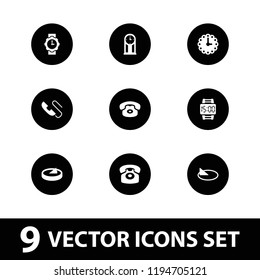 Vector  filled icons such as desk phone, wall clock, wrist watch for woman, pendulum. editable dial icons for web and mobile.