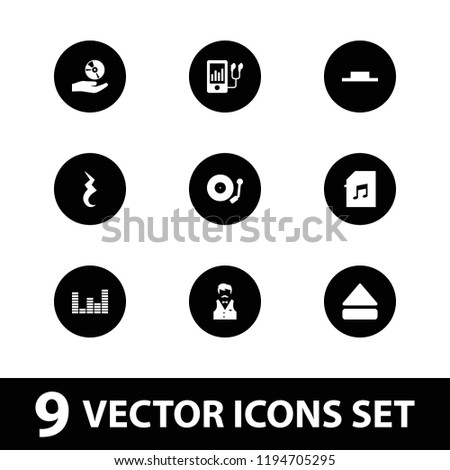 Vector filled icons such as gramophone, casino boy, equalizer, music pause, eject button. editable player icons for web and mobile.