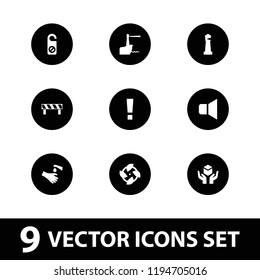 Vector filled icons such as lighthouse, fan, hands washing, barrier, handle with care, megaphone. editable warning icons for web and mobile.