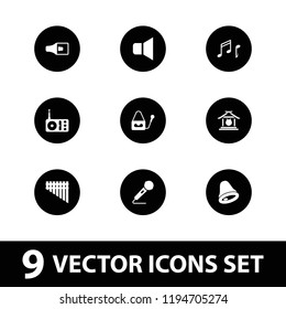 Vector filled icons such as radio, microphone, note, bell, gong, volume, megaphone. editable sound icons for web and mobile.