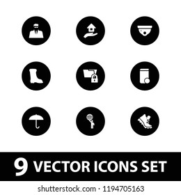 Vector  filled icons such as security camera, boot, umbrella, house. editable protection icons for web and mobile.