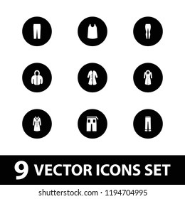 Vector filled icons such as singlet, pants, overcoat, woman pants. editable casual icons for web and mobile.