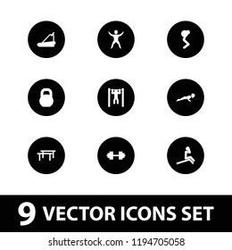 Vector  filled icons such as treadmill, bar   tightening, barbell, barbell   isolated, horizontal bar. editable workout icons for web and mobile.