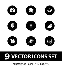 Vector  filled icons such as wheat, cookies, pretzel, sandwich, knife. editable bread icons for web and mobile.