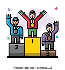 Vector filled outline icon Winners stand on the podium.