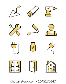 Vector filled outline icons set. Construction, home repair tools collectible for web site or graphic