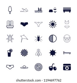 Vector filled and outline icons such as sunflower, beetle, pool, bench, cocktail, woman hat. editable summer icons for web and mobile.