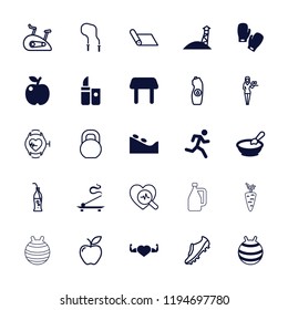 Vector  filled and outline icons such as porridge, table, spa stone, apple, heart with muscles. editable lifestyle icons for web and mobile.
