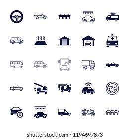 Vector filled and outline icons such as van, garage, heating system in car, car wash, truck, wheel. editable auto icons for web and mobile.