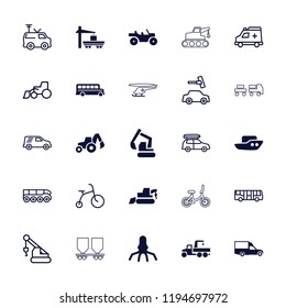 Vector  filled and outline icons such as boat, van, weapon truck, airport bus, child bicycle. editable vehicle icons for web and mobile.