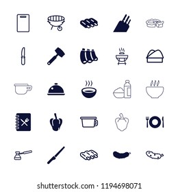 Vector  filled and outline icons such as sausage, pepper, soup, dish, menu, knife, cutting board. editable cooking icons for web and mobile.