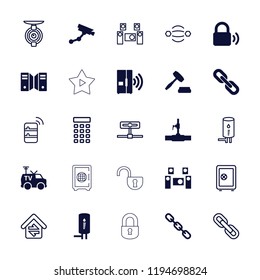 Vector filled and outline icons such as security camera, water pipe, tv van, auction, geyser, intercom. editable system icons for web and mobile.