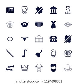 Vector filled and outline icons such as man hairstyle, shoe, female underwear, desk phone, dress. editable classic icons for web and mobile.