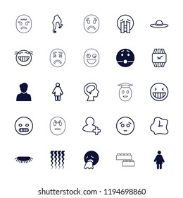 Vector  filled and outline icons such as vomiting emot, surprised emot, woman, woman hairstyle, woman hat. editable face icons for web and mobile.