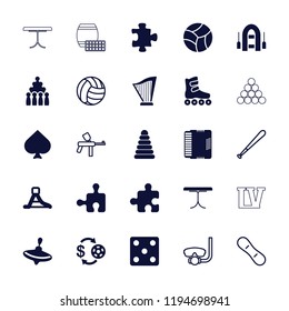 Vector  filled and outline icons such as pyramid, puzzle, whirligig, spades, casino chip and money. editable leisure icons for web and mobile.