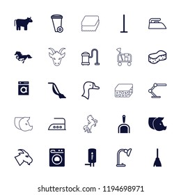 Vector filled and outline icons such as cow, washing machine, geyser, goose, goat, trash bin. editable domestic icons for web and mobile.