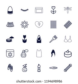 Vector  filled and outline icons such as nail, bag, flower, perfume, eyelash, tweezers, brush. editable beauty icons for web and mobile.